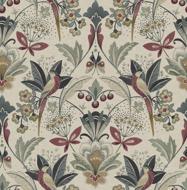 A-Street Prints Bernadette Merlot Garden Wilderness Wallpaper