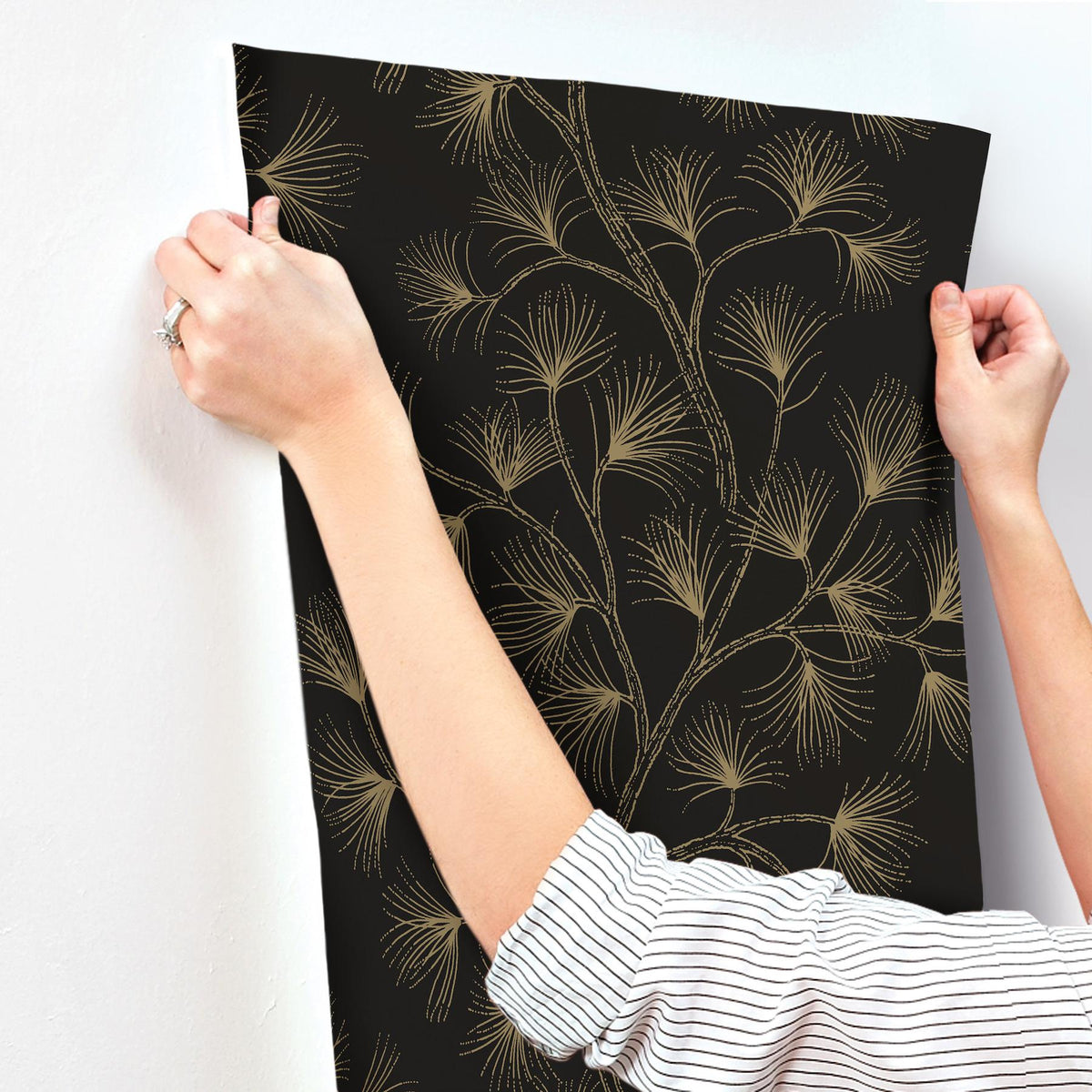 A-Street Prints Kismine Black Botanical Trail Wallpaper