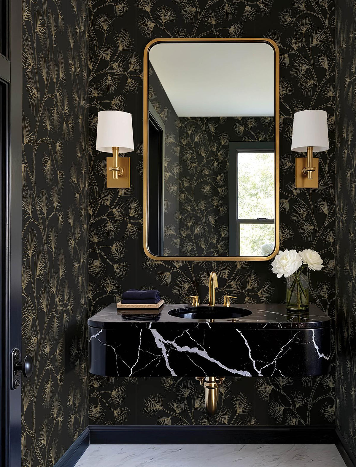 A-Street Prints Kismine Black Botanical Trail Wallpaper