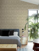 A-Street Prints Allenby Khaki Flocked Wallpaper