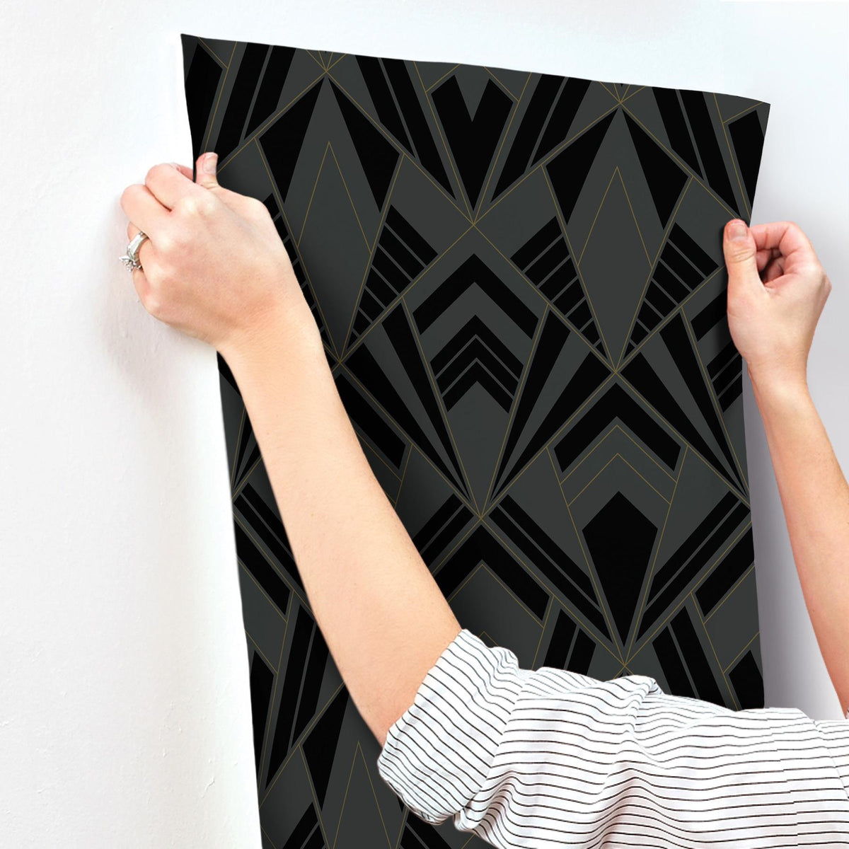 A-Street Prints Allenby Black Flocked Wallpaper