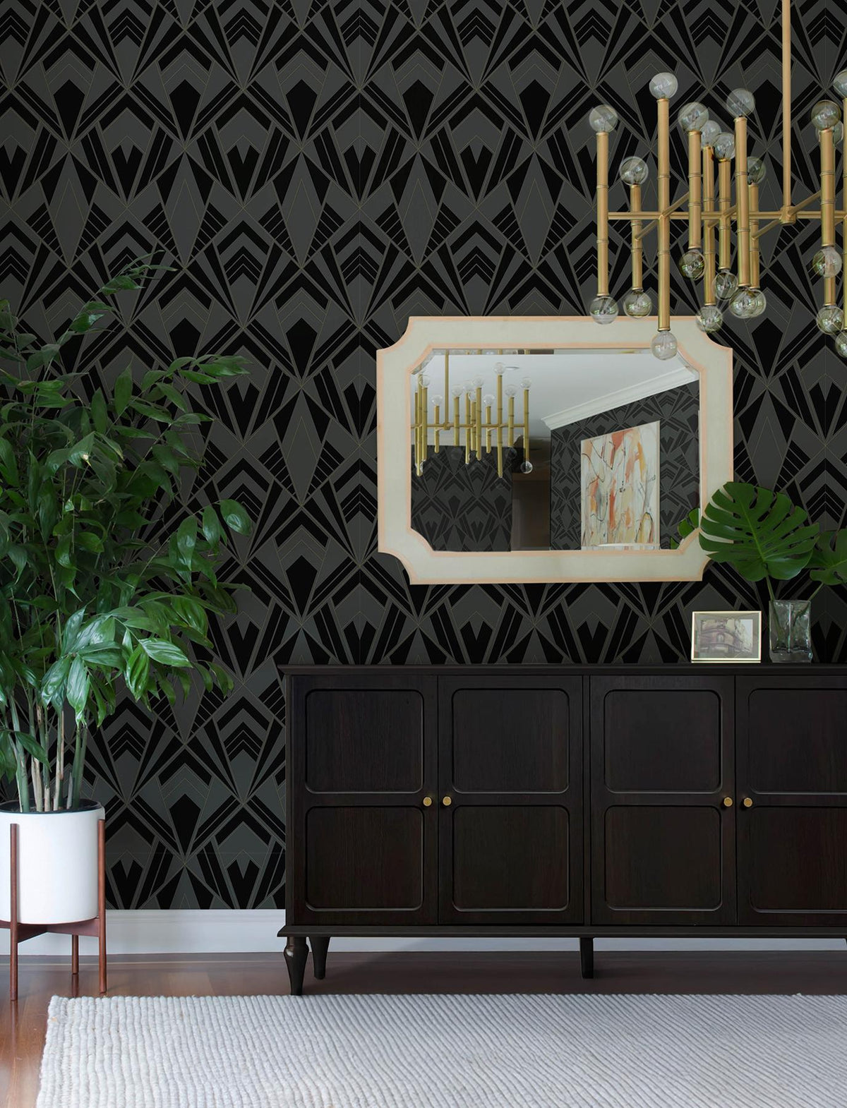 A-Street Prints Allenby Black Flocked Wallpaper