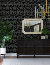 A-Street Prints Allenby Black Flocked Wallpaper