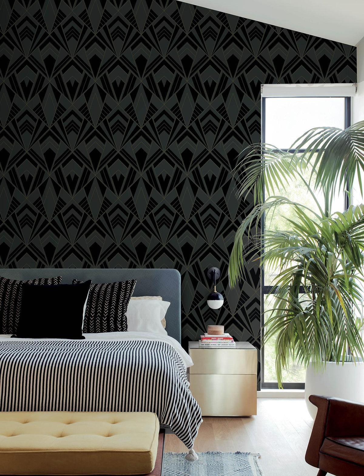 A-Street Prints Allenby Black Flocked Wallpaper