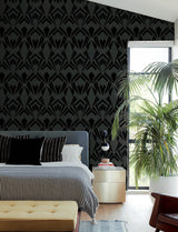 A-Street Prints Allenby Black Flocked Wallpaper