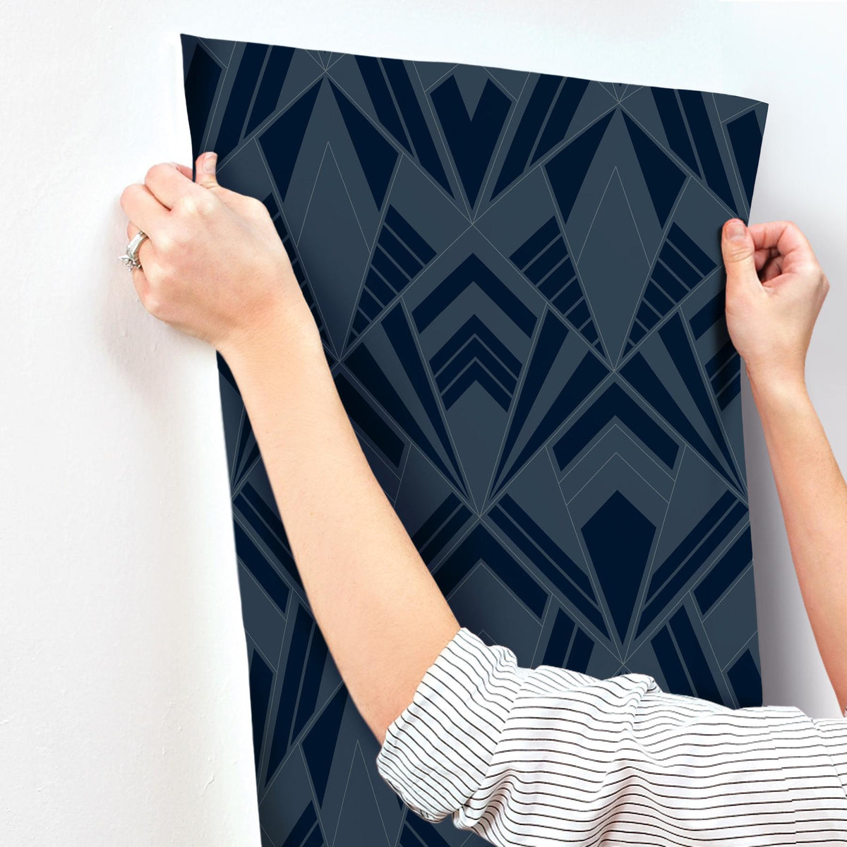 A-Street Prints Allenby Indigo Flocked Wallpaper