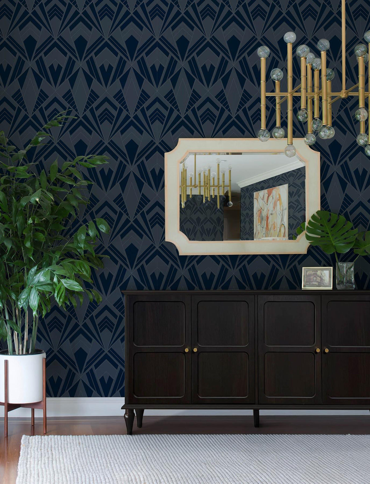 A-Street Prints Allenby Indigo Flocked Wallpaper