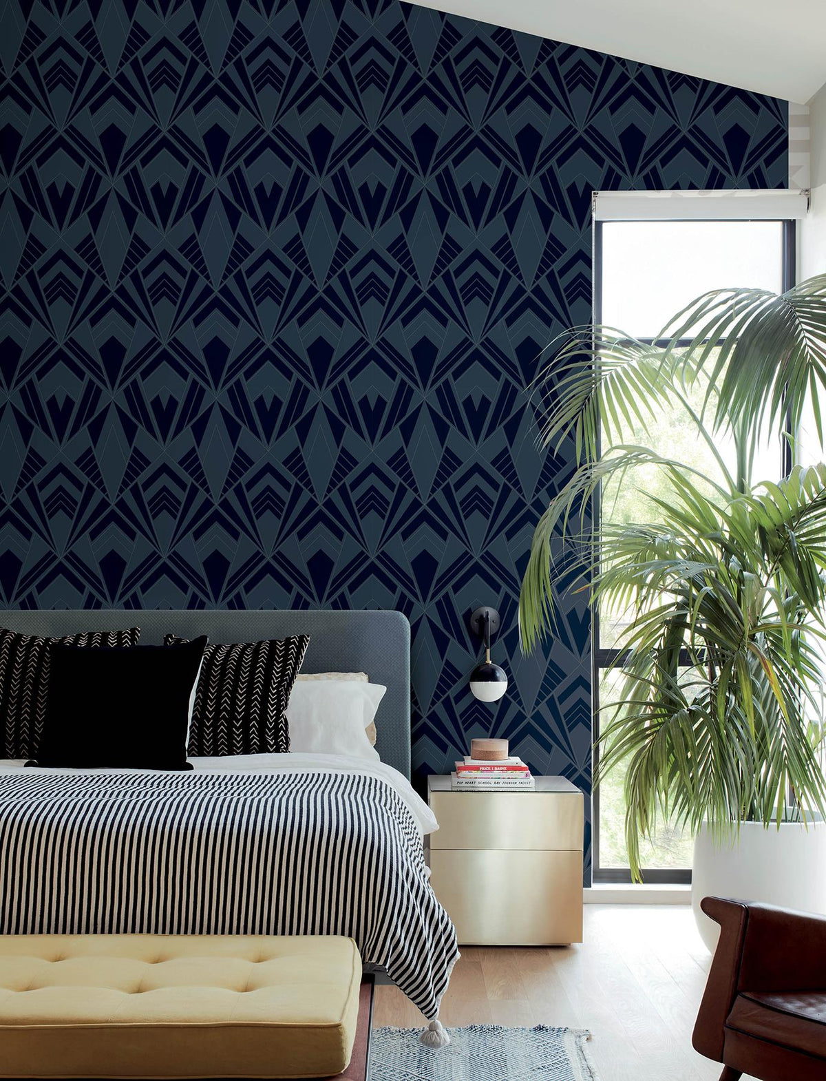 A-Street Prints Allenby Indigo Flocked Wallpaper