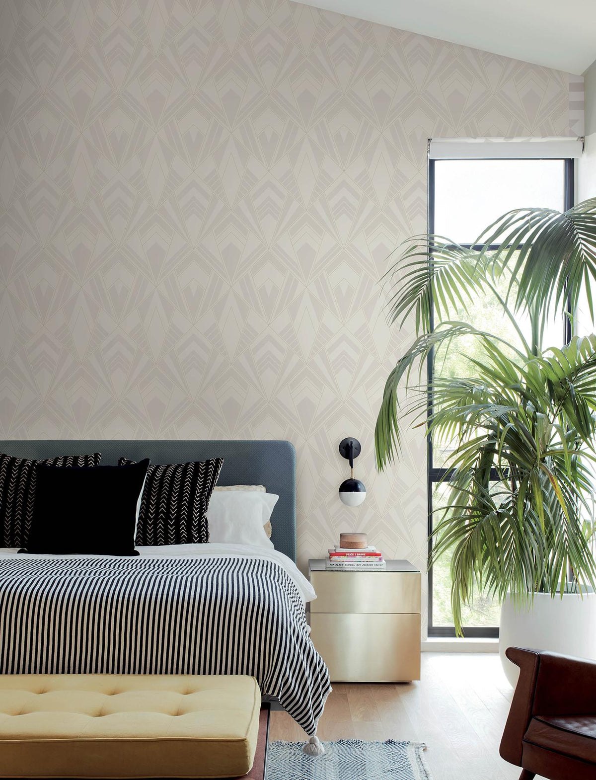 A-Street Prints Allenby Pearl Flocked Wallpaper