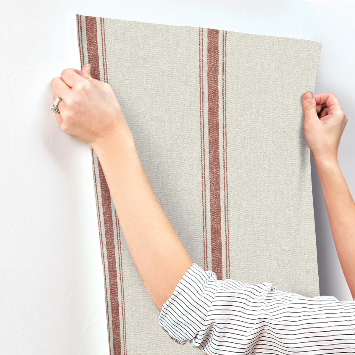 York Linette Red Fabric Stripe Wallpaper
