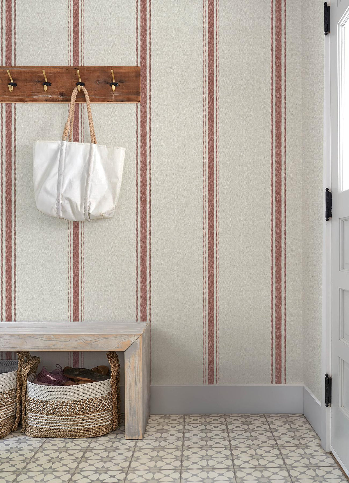 York Linette Red Fabric Stripe Wallpaper