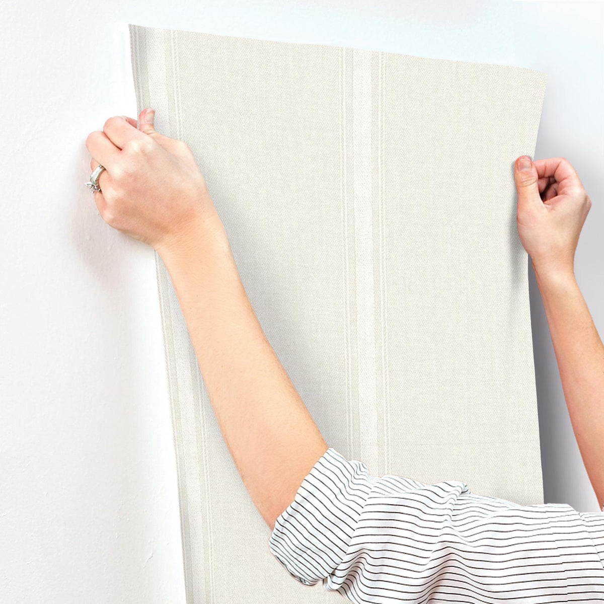 York Linette Cream Fabric Stripe Wallpaper