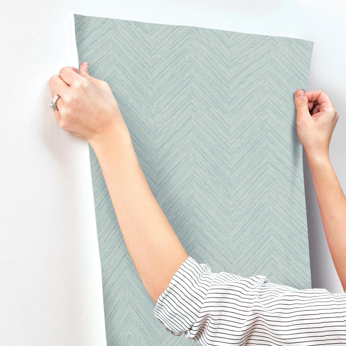 York Caladesi Aqua Linen Chevron Wallpaper