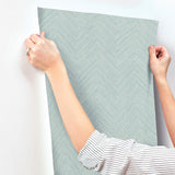 York Caladesi Aqua Linen Chevron Wallpaper