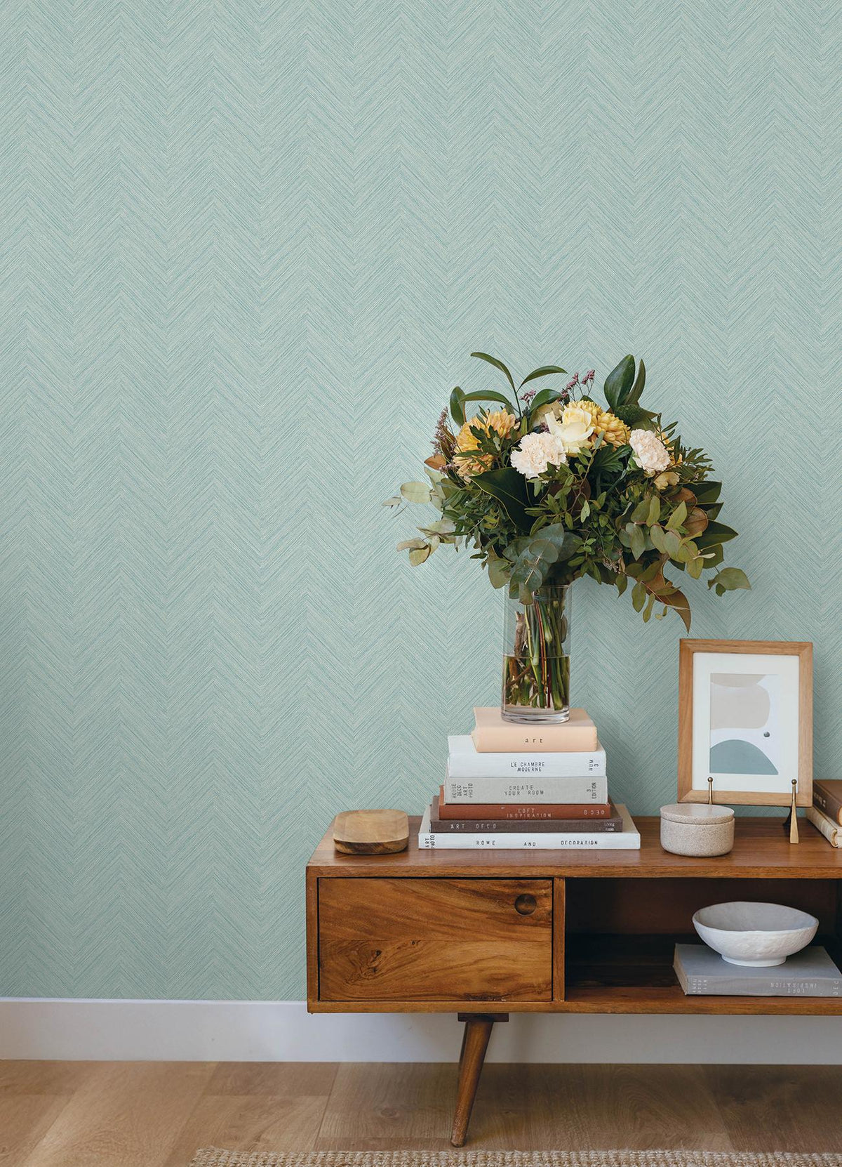 York Caladesi Aqua Linen Chevron Wallpaper