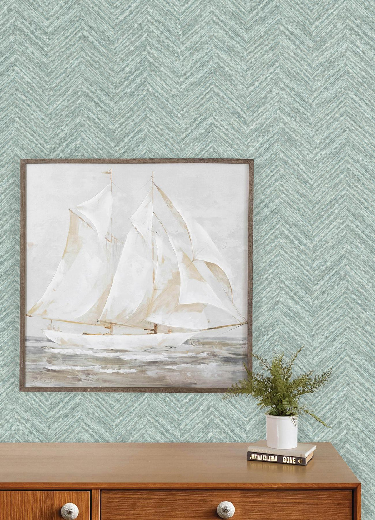 York Caladesi Aqua Linen Chevron Wallpaper