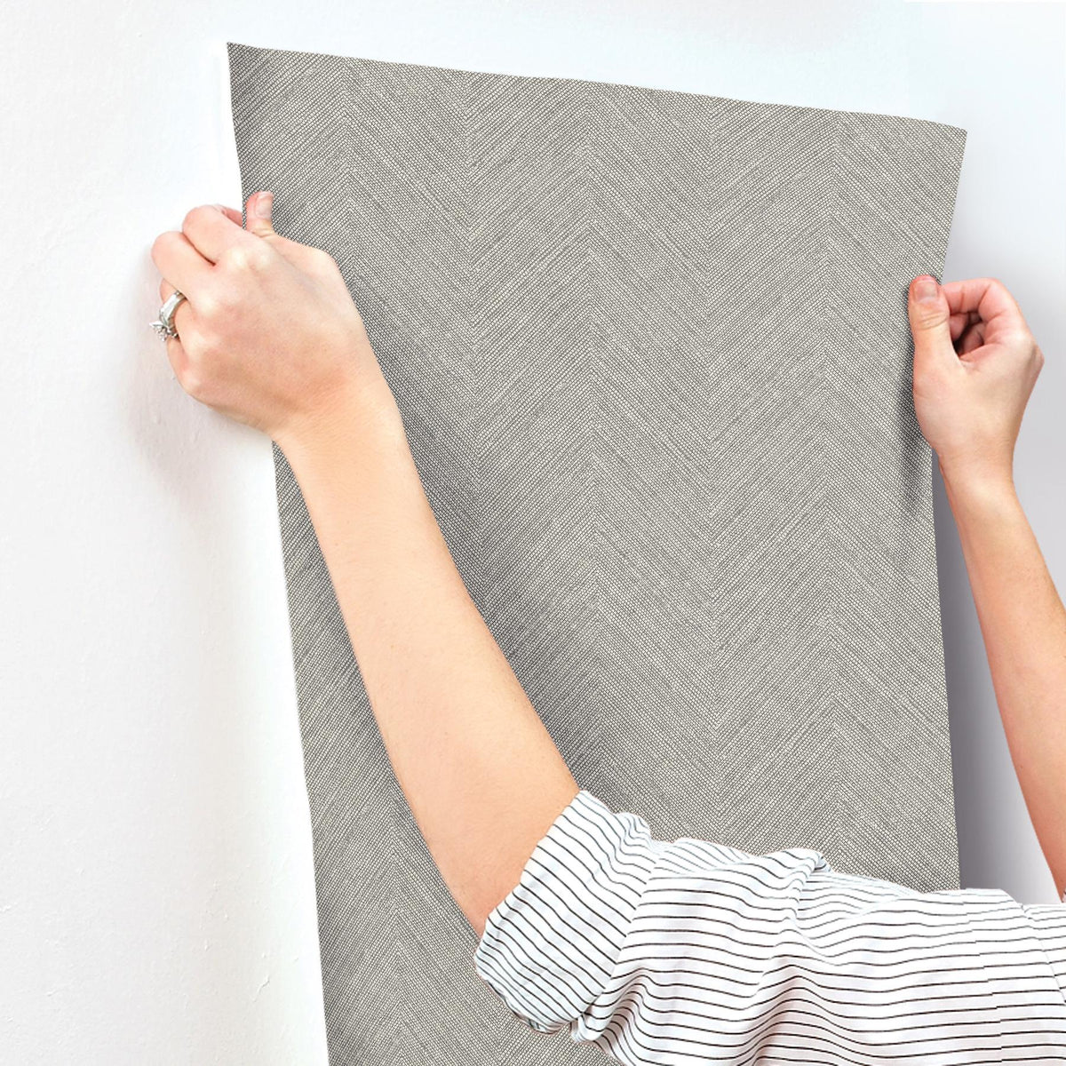 York Caladesi Dark Grey Linen Chevron Wallpaper