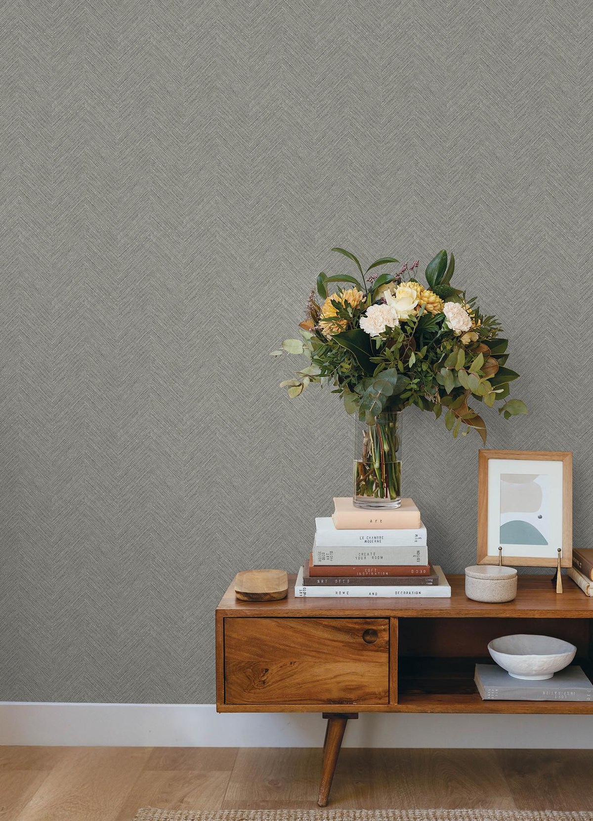 York Caladesi Dark Grey Linen Chevron Wallpaper