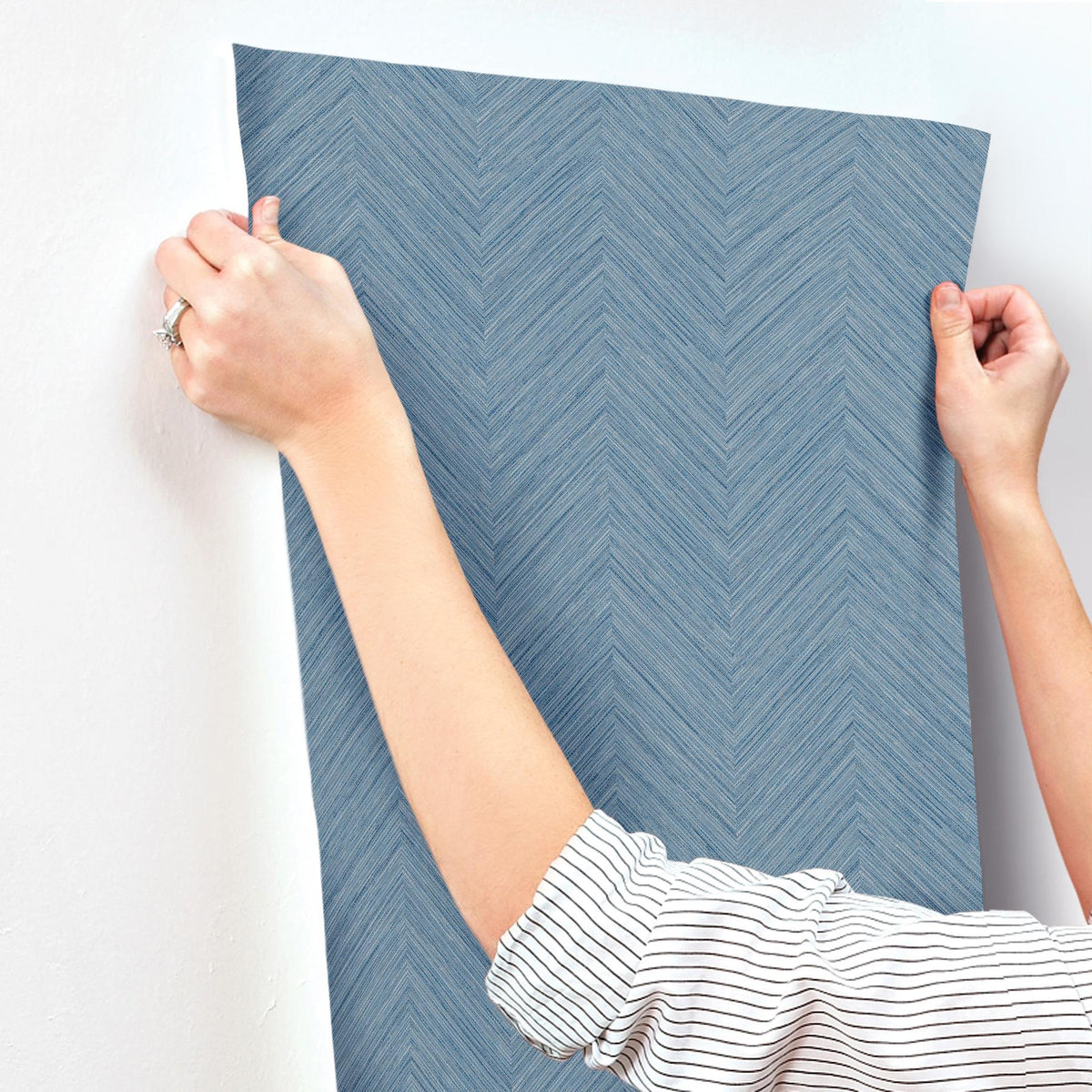 York Caladesi Blue Linen Chevron Wallpaper