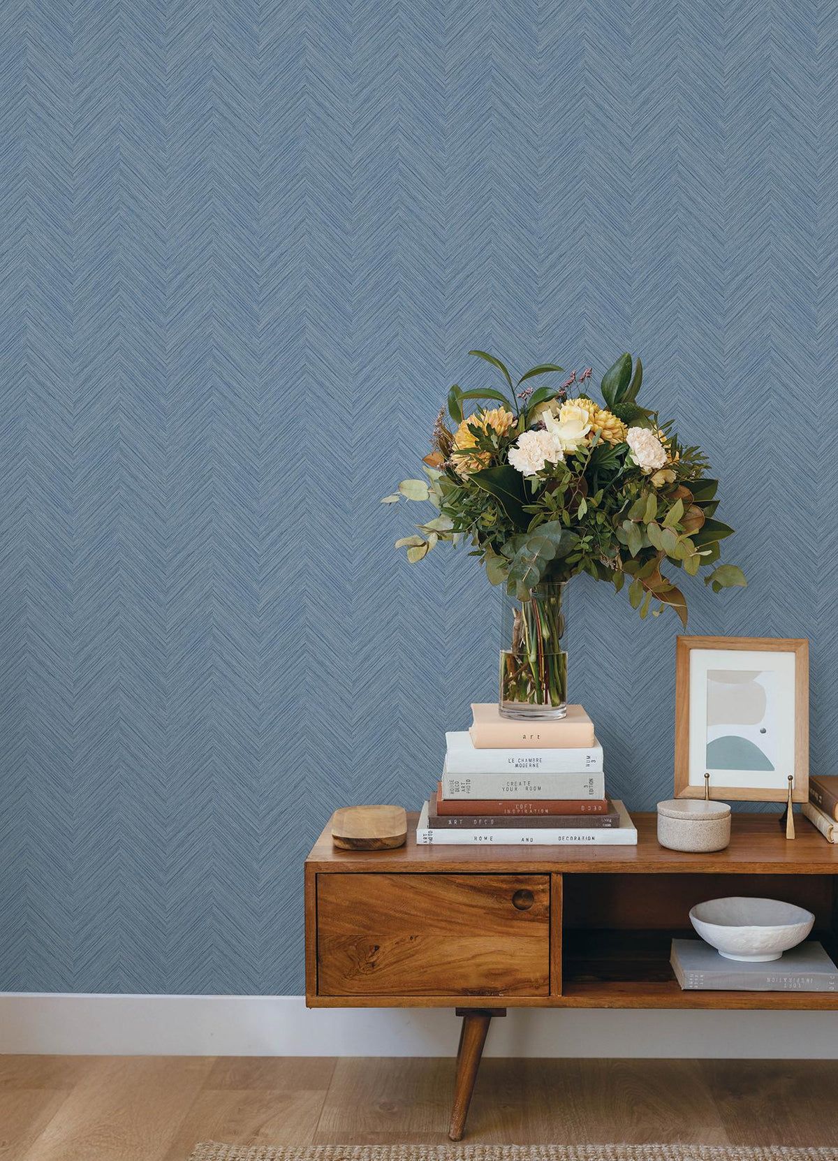 York Caladesi Blue Linen Chevron Wallpaper