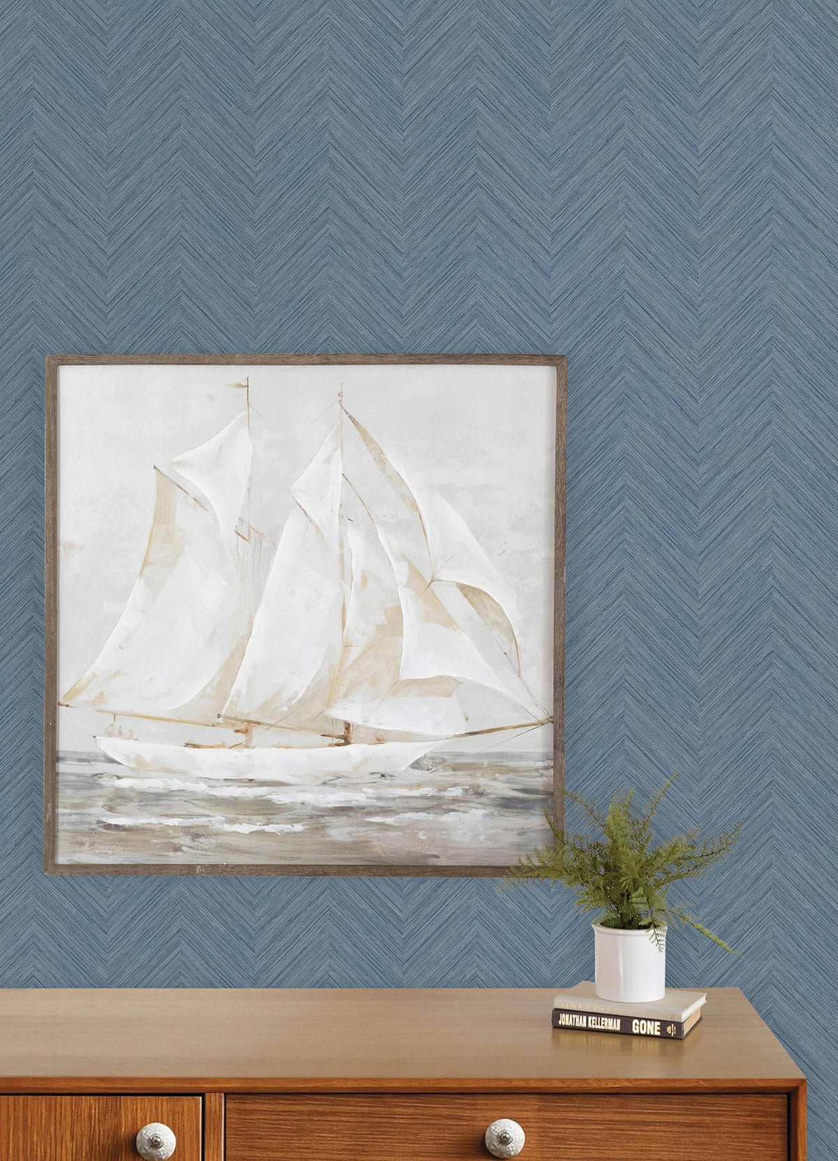 York Caladesi Blue Linen Chevron Wallpaper