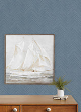 York Caladesi Blue Linen Chevron Wallpaper