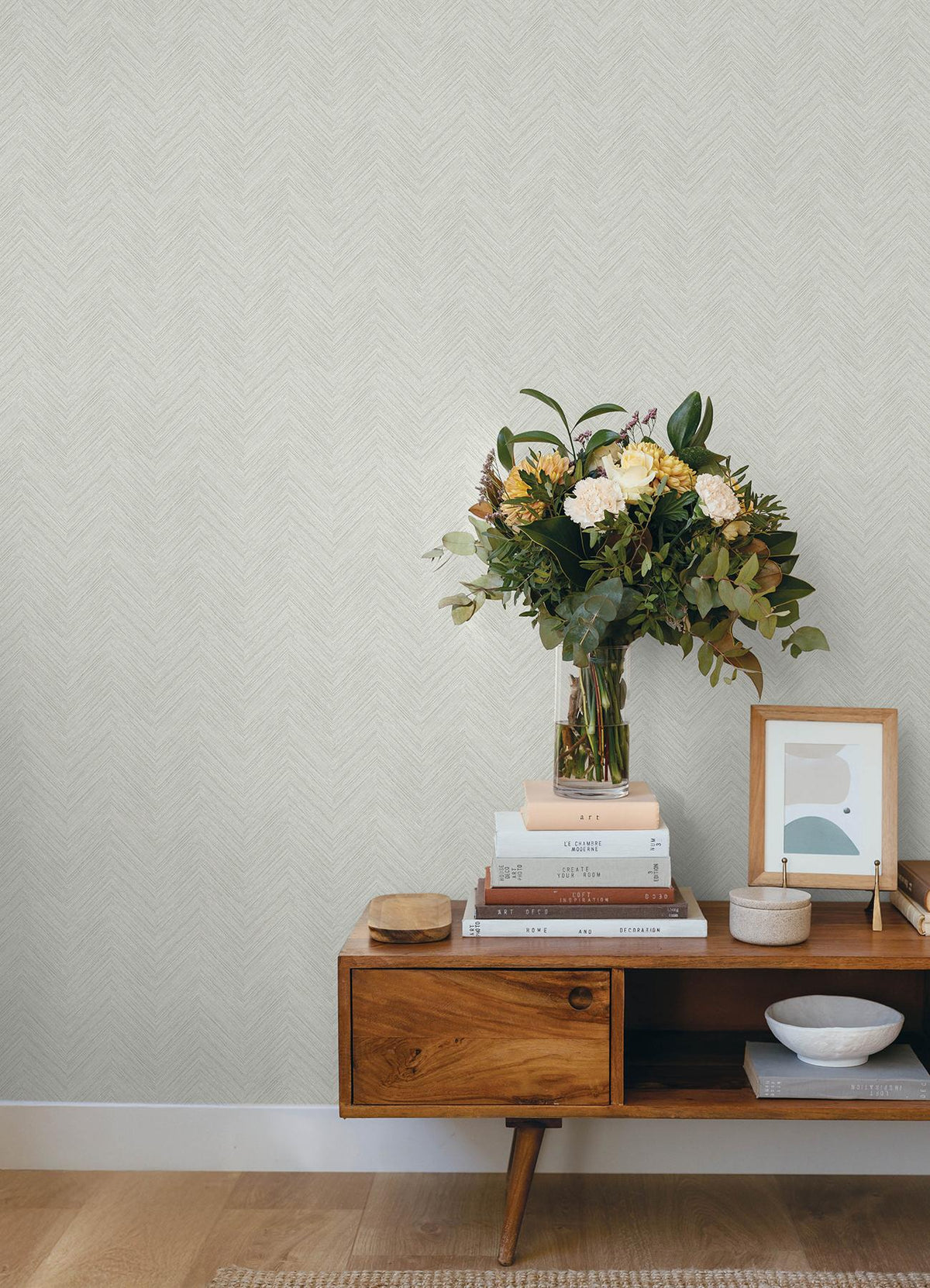 York Caladesi Light Grey Linen Chevron Wallpaper