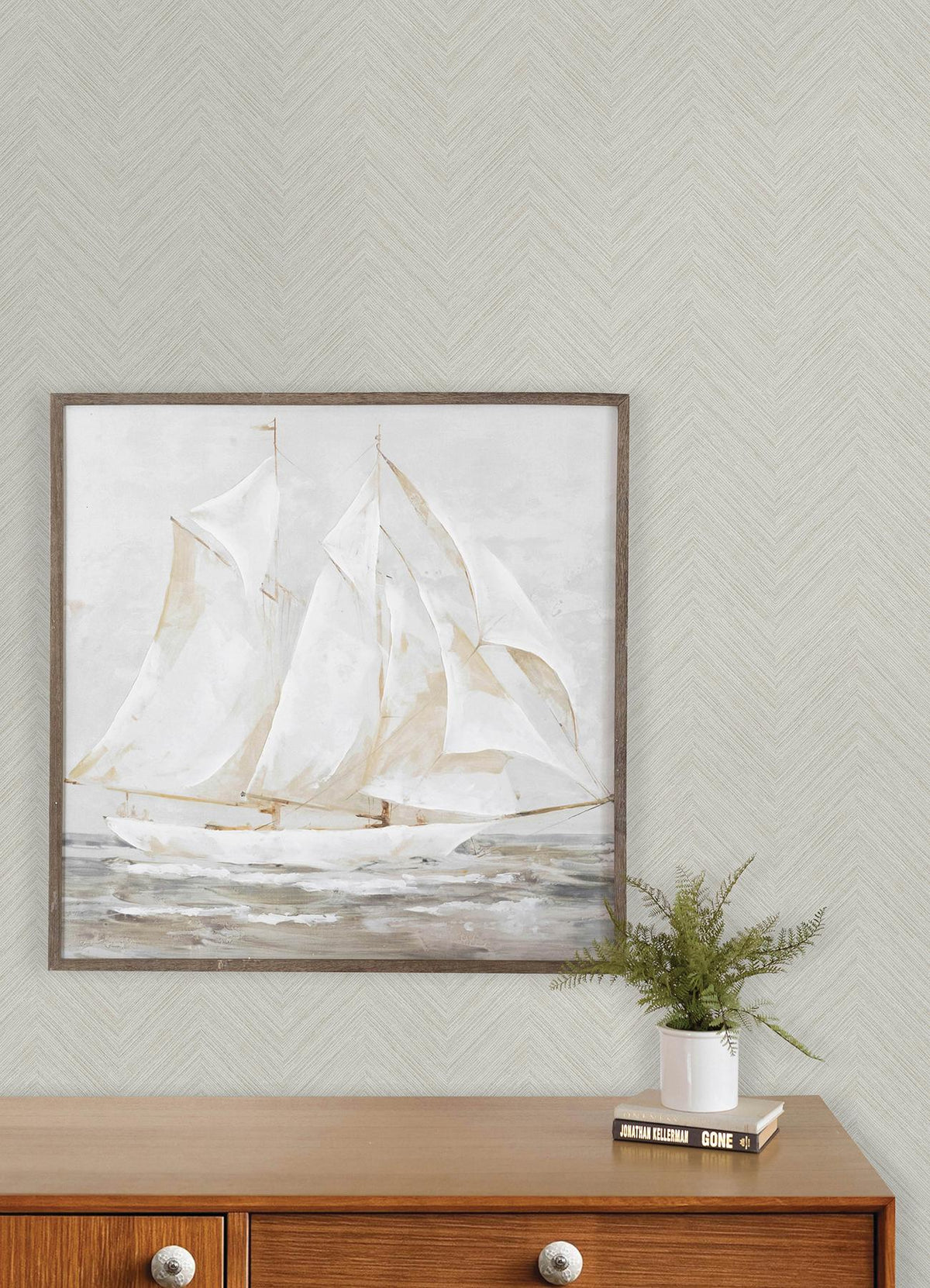York Caladesi Light Grey Linen Chevron Wallpaper