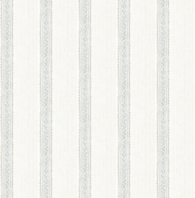 York Mandevilla Light Blue Vine Stripe Wallpaper