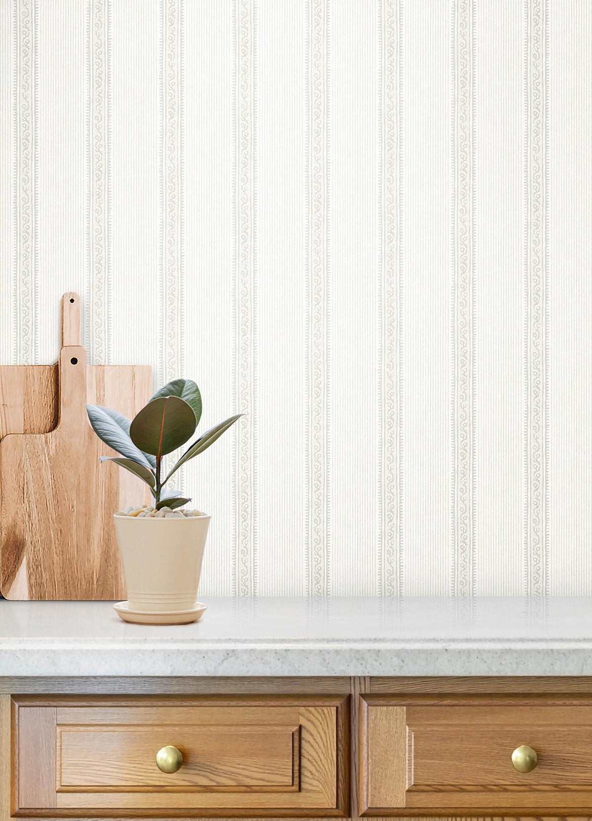 York Mandevilla Beige Vine Stripe Wallpaper