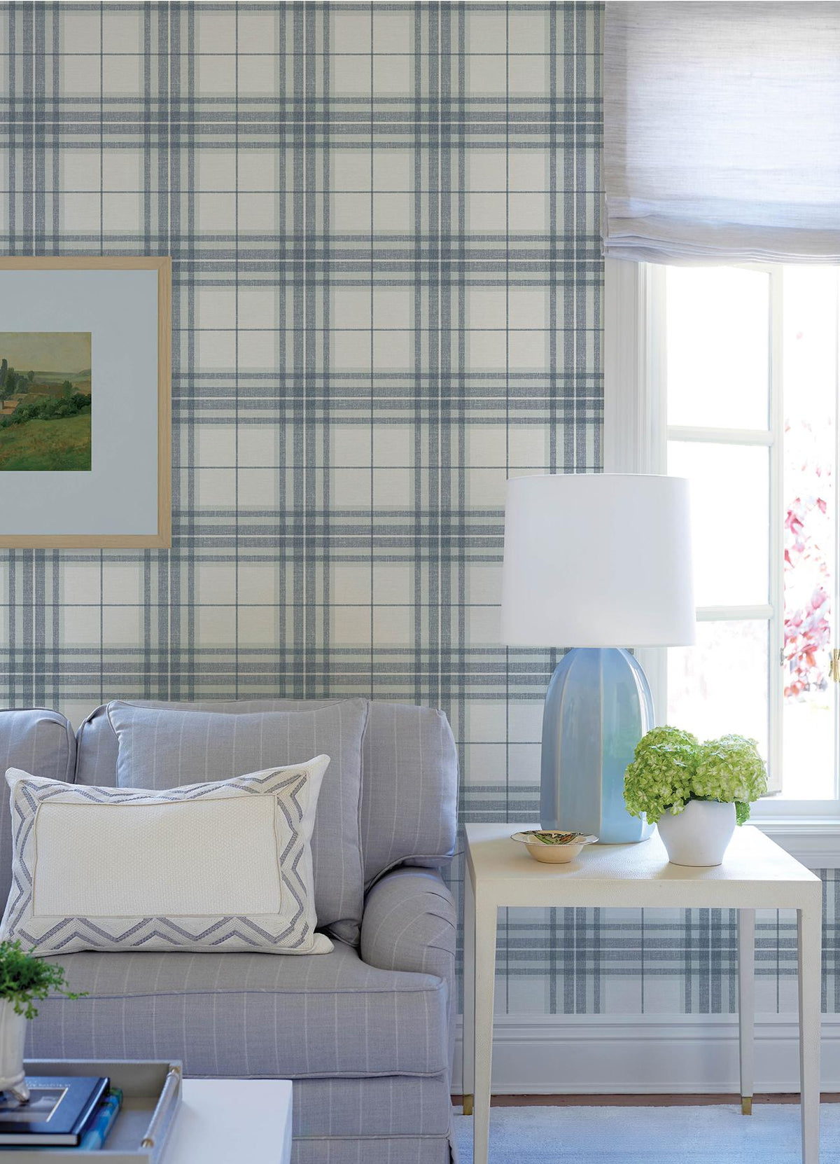 York Cabin Check Blue Plaid Wallpaper