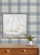 York Cabin Check Blue Plaid Wallpaper
