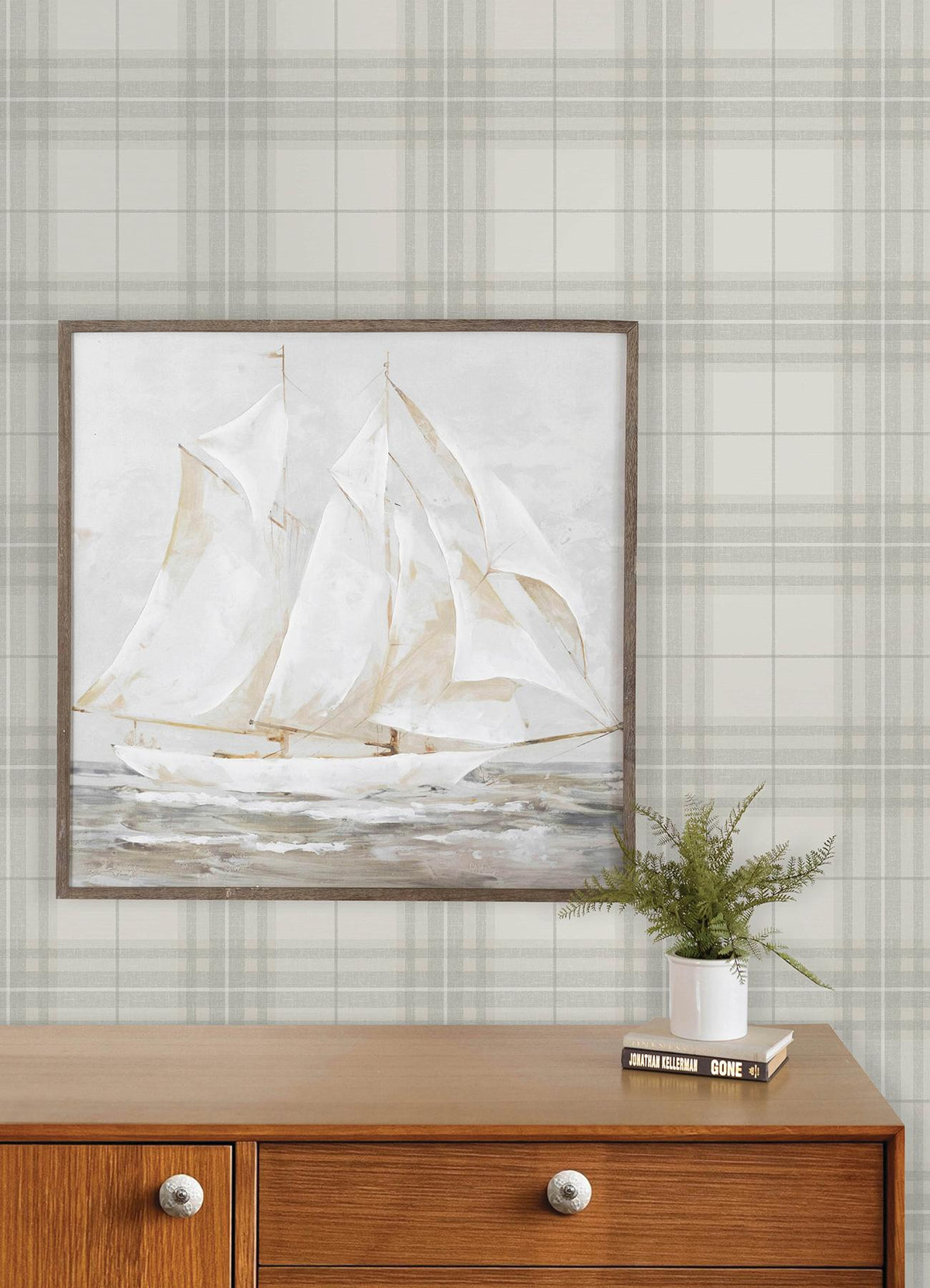 York Cabin Check Grey Plaid Wallpaper