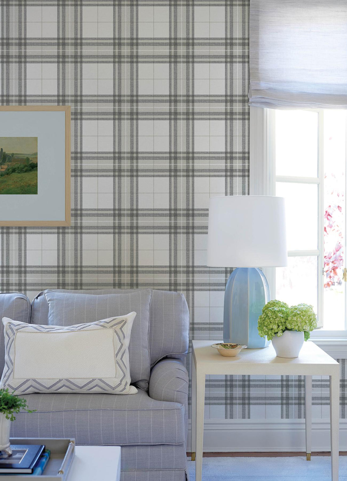 York Cabin Check Charcoal Plaid Wallpaper