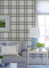 York Cabin Check Charcoal Plaid Wallpaper