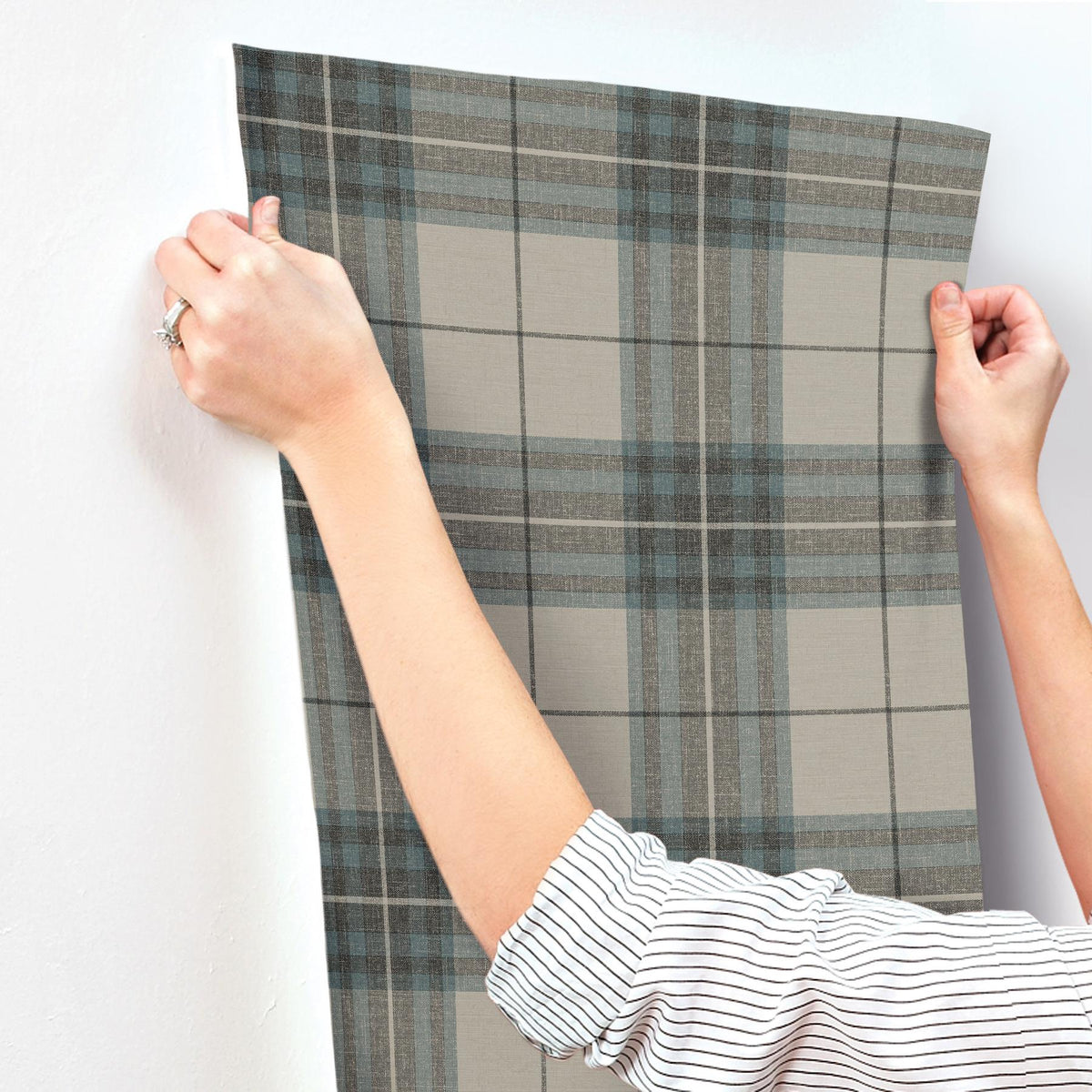 York Cabin Check Teal Plaid Wallpaper