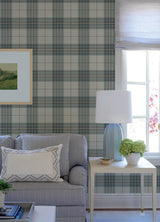 York Cabin Check Teal Plaid Wallpaper