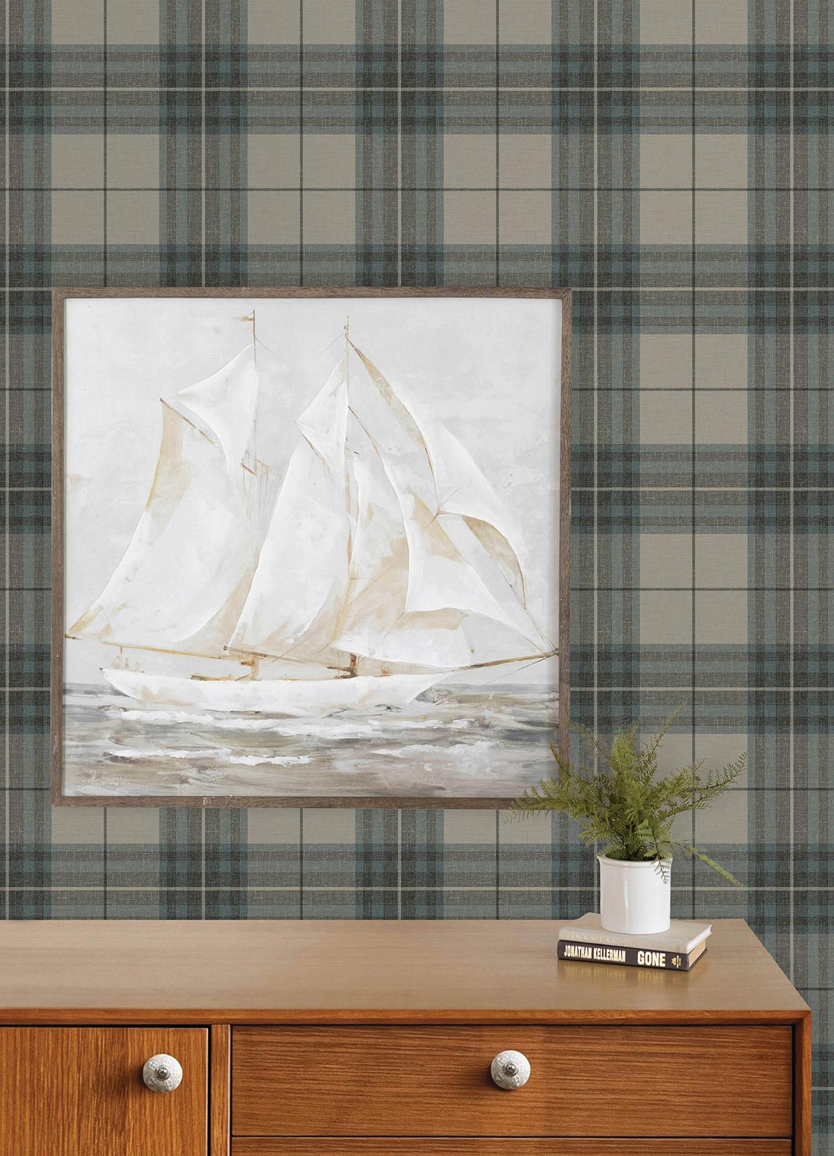 York Cabin Check Teal Plaid Wallpaper