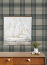 York Cabin Check Teal Plaid Wallpaper