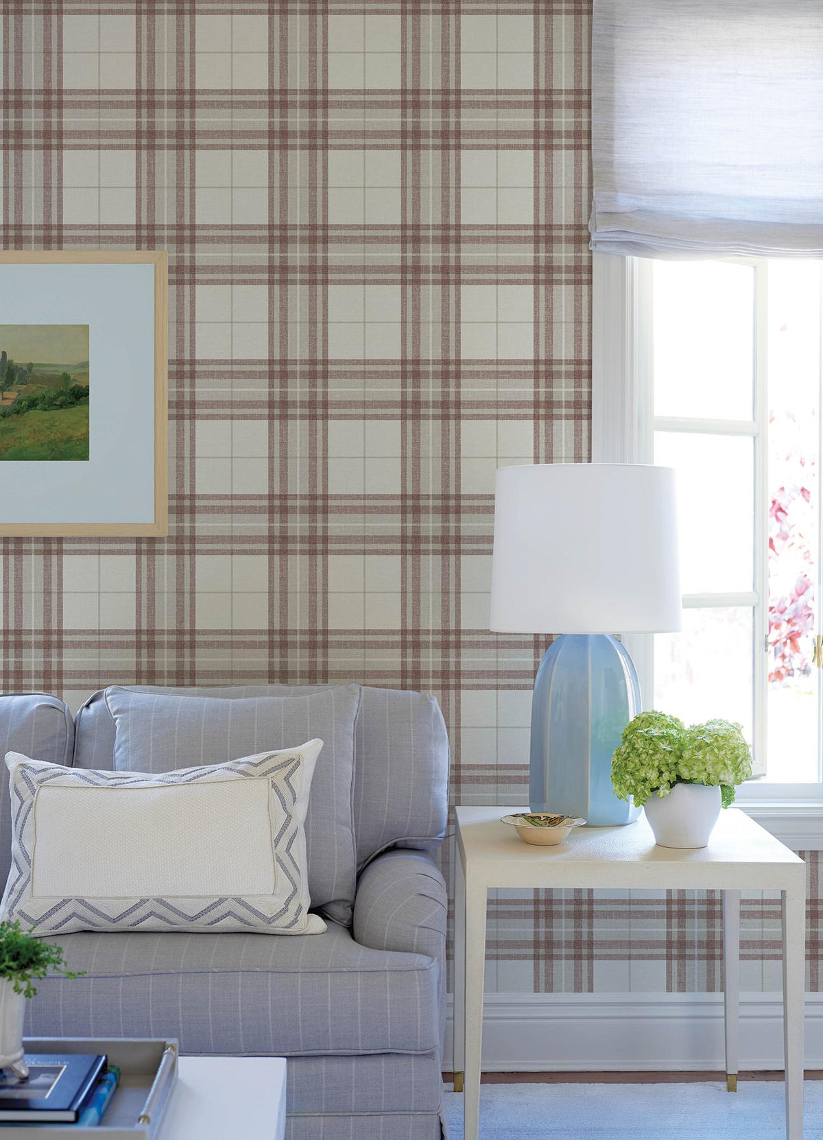 York Cabin Check Rust Plaid Wallpaper
