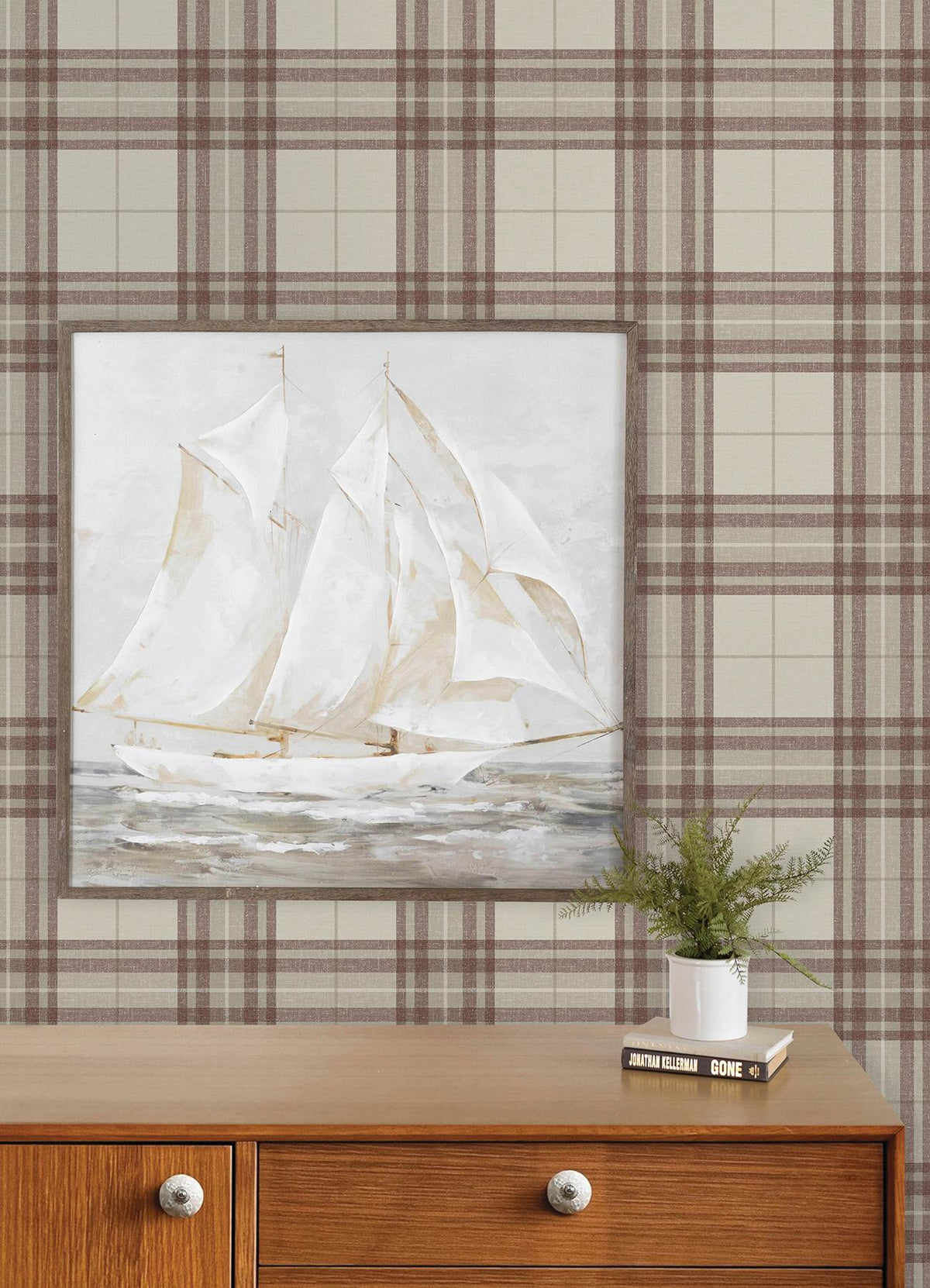 York Cabin Check Rust Plaid Wallpaper