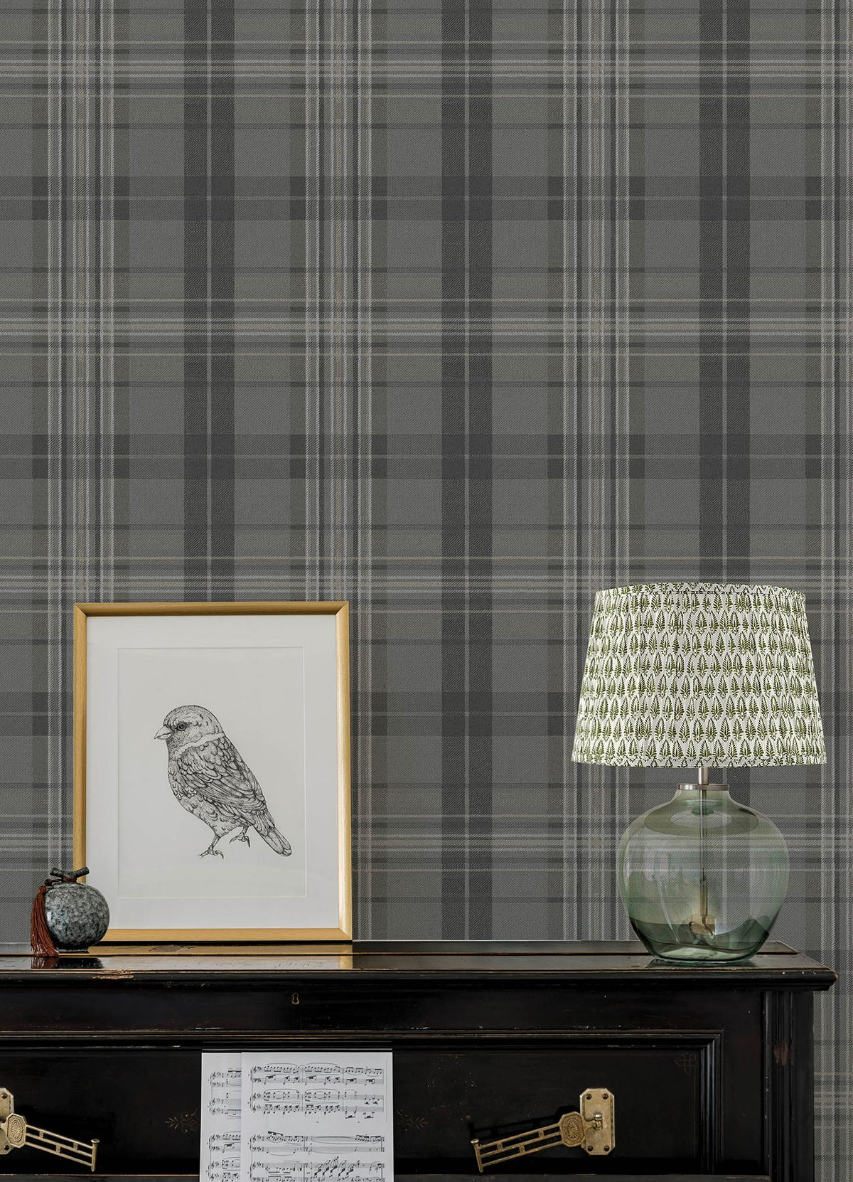 York Austin Charcoal Plaid Wallpaper