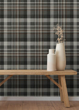 York Dutton Plaid Charcoal Flannel Wallpaper
