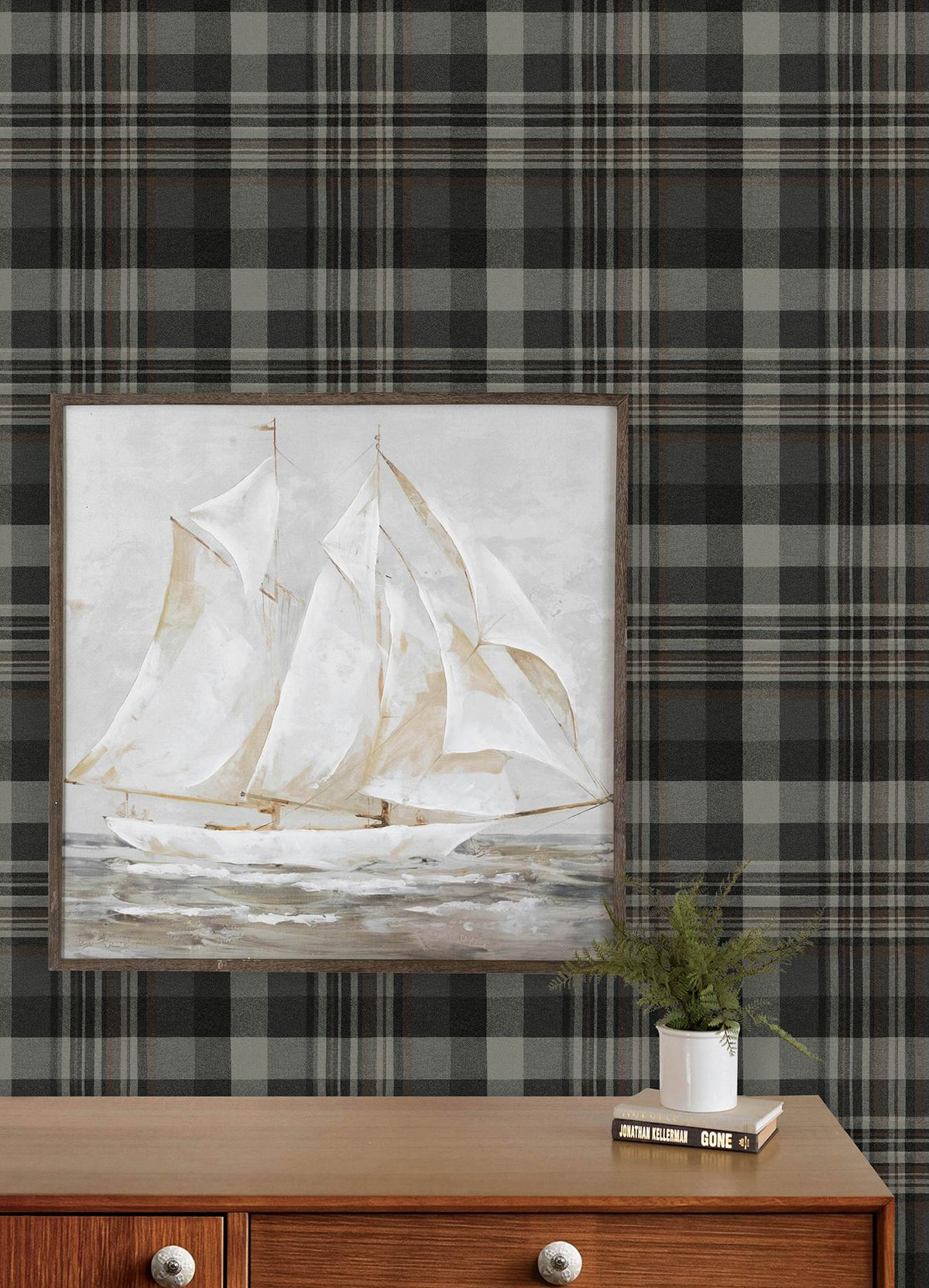 York Dutton Plaid Charcoal Flannel Wallpaper