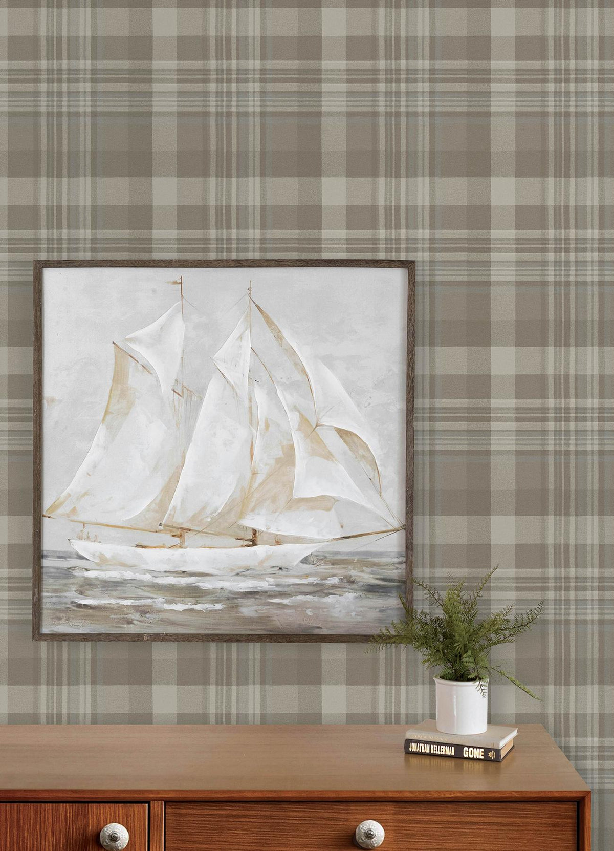 York Dutton Plaid Light Brown Flannel Wallpaper