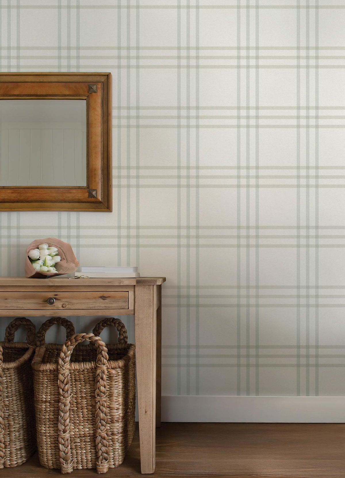 York Fletcher Aqua Plaid Wallpaper