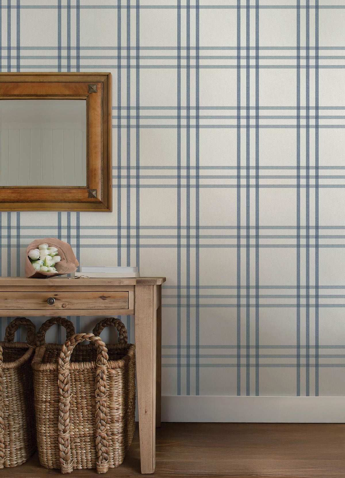 York Fletcher Blue Plaid Wallpaper