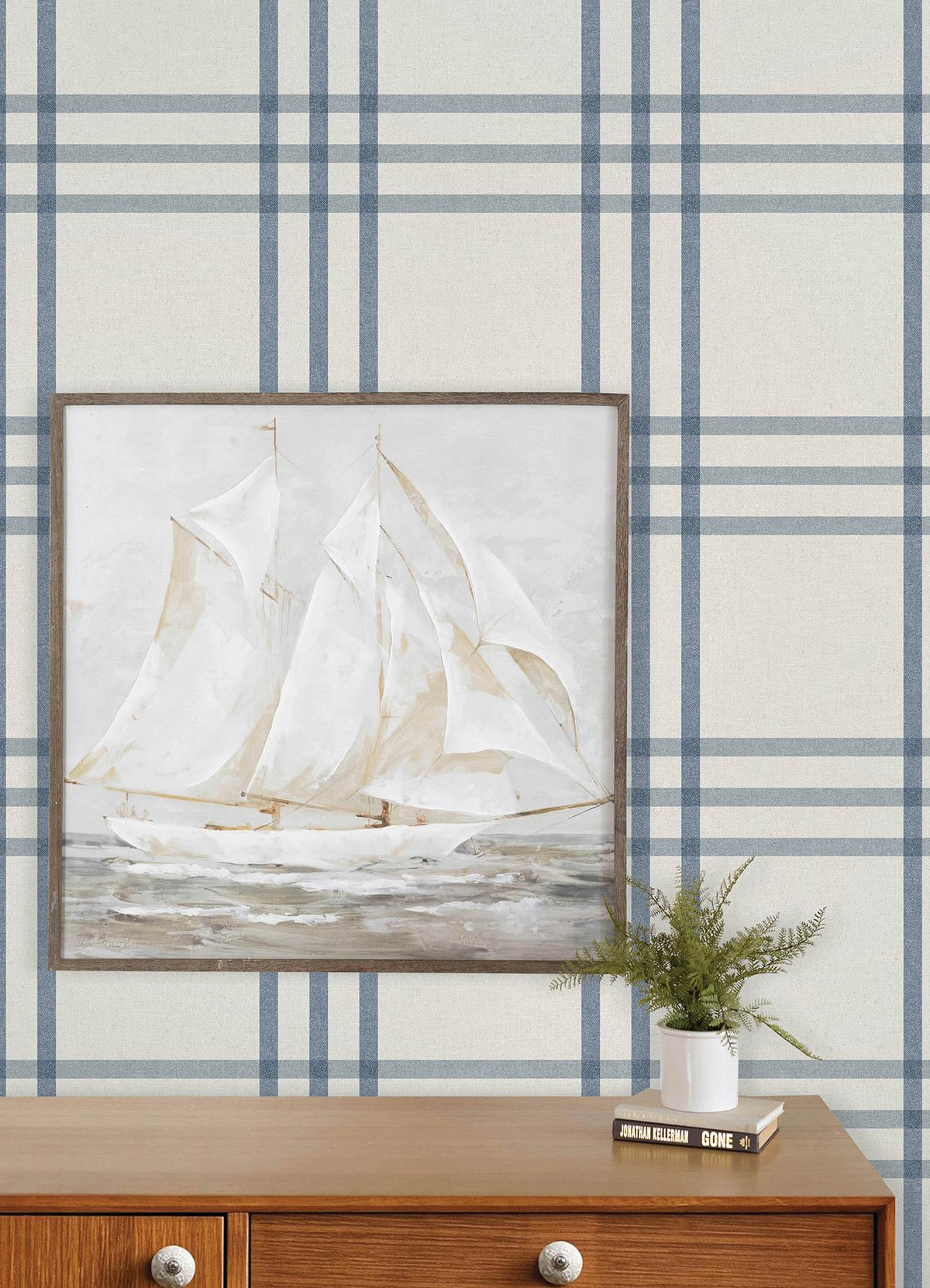 York Fletcher Blue Plaid Wallpaper