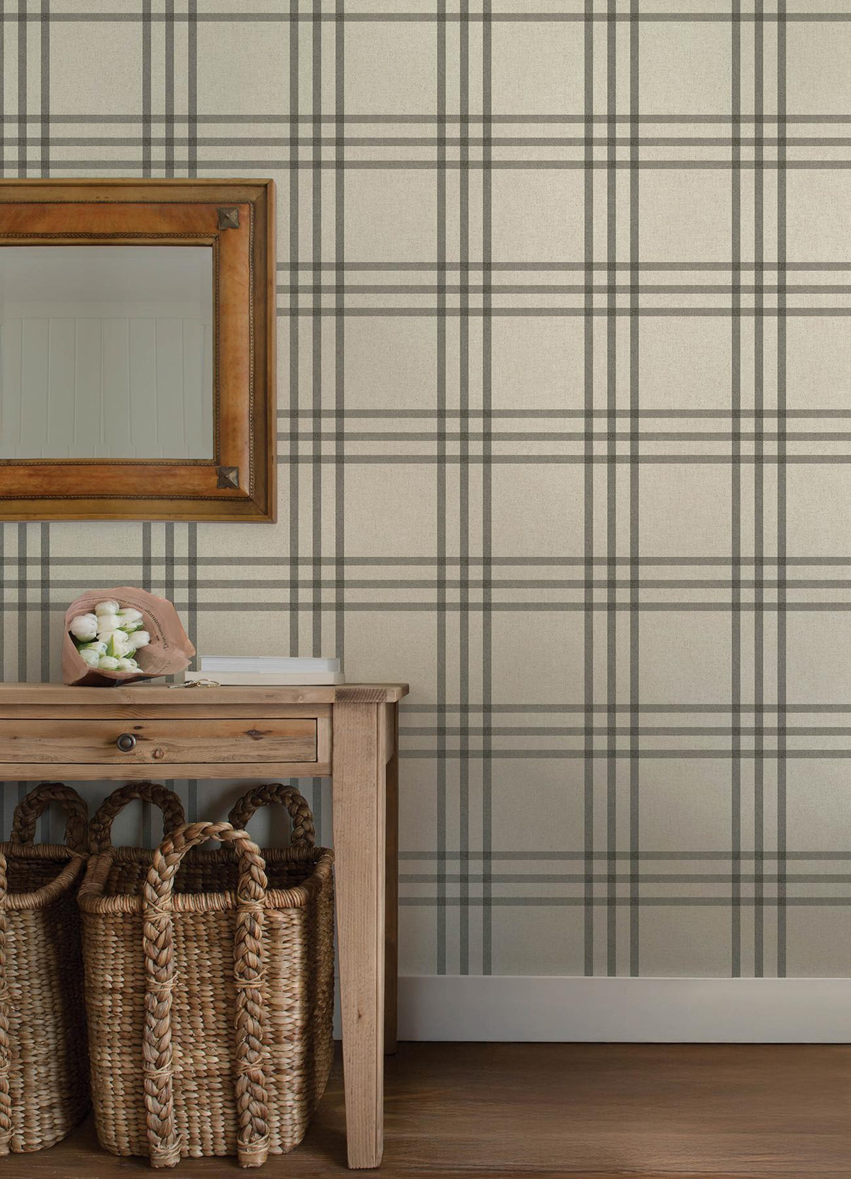 York Fletcher Black Plaid Wallpaper