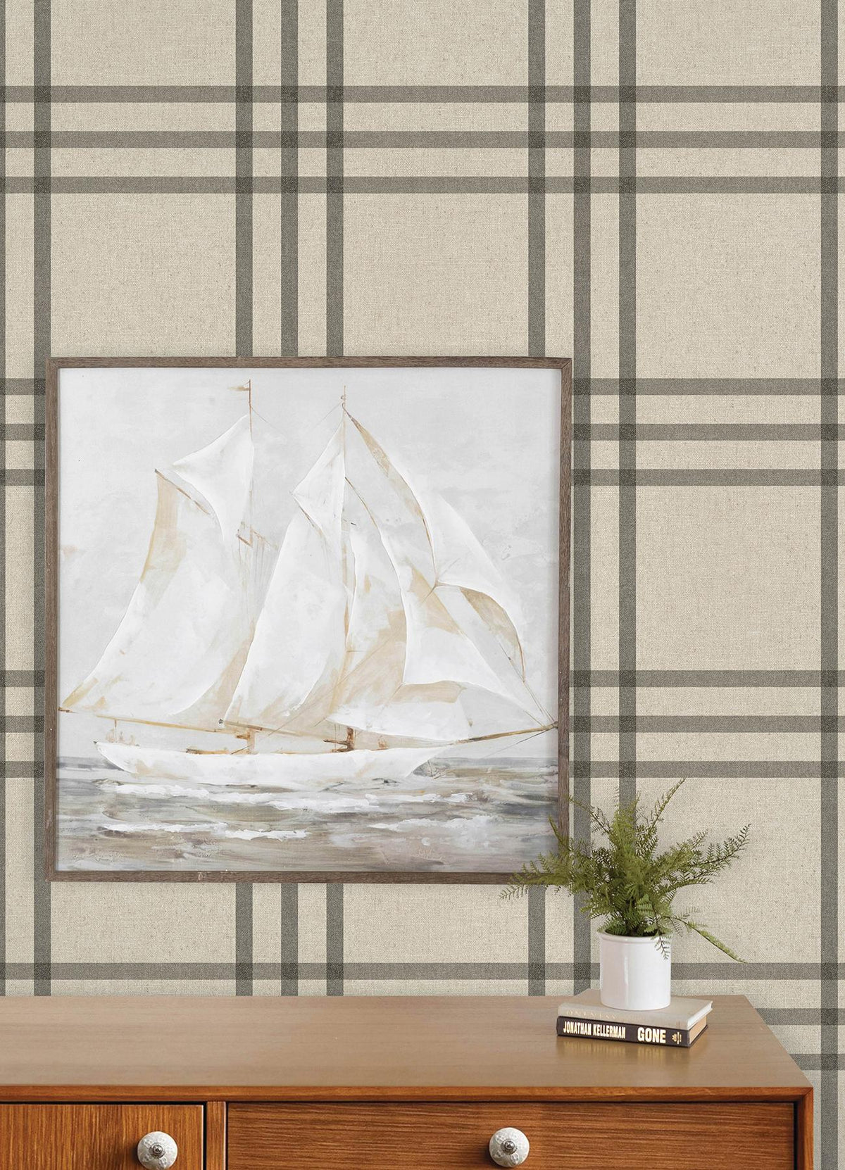 York Fletcher Black Plaid Wallpaper